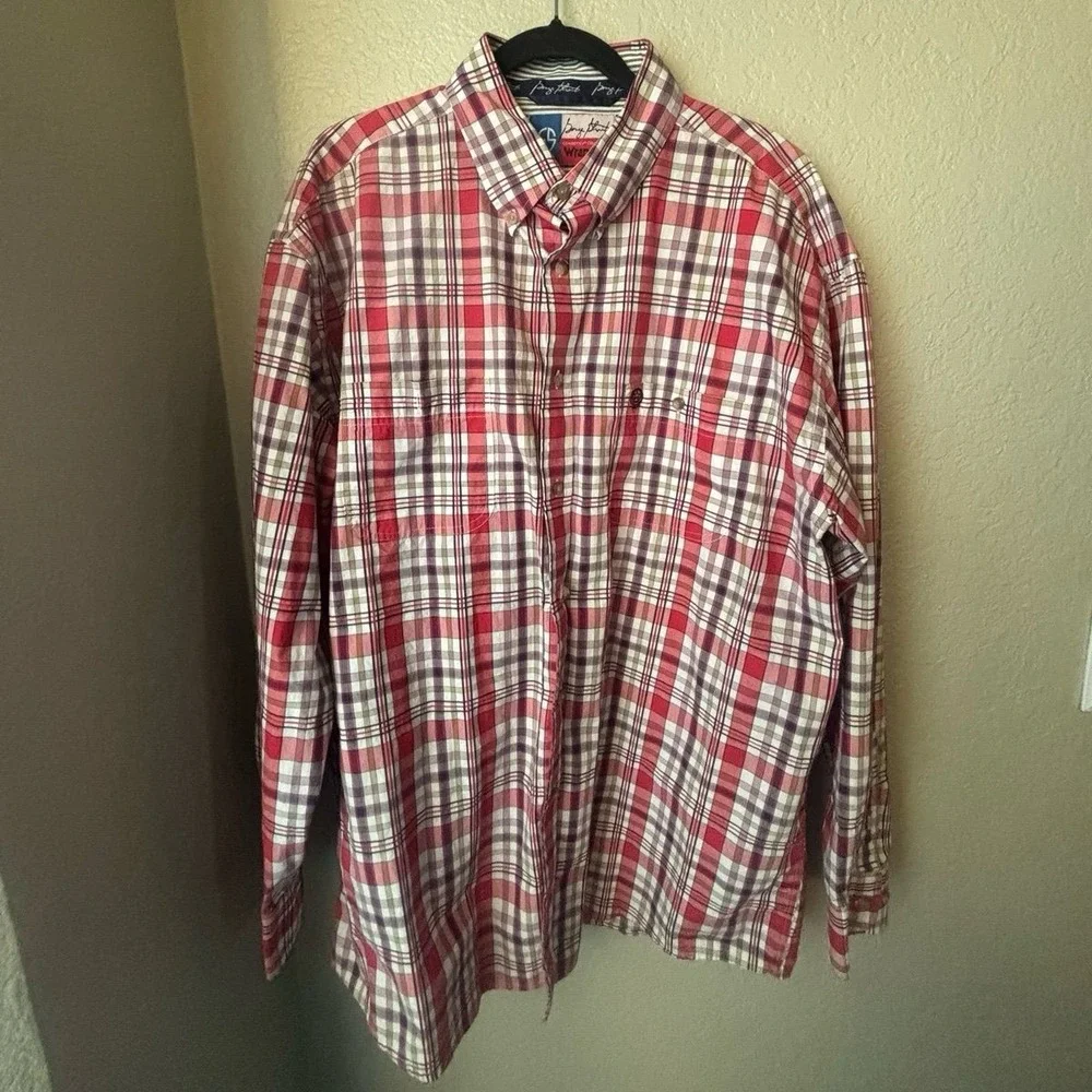 Wrangler George Straight Shirt XL Red Blue Plaid Long Sleeve Button Down Western